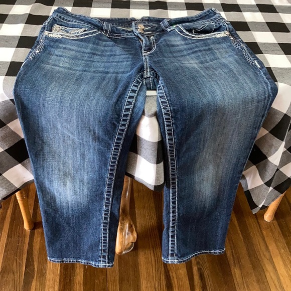 Vigoss The Dublin Capri Jeans 9/10 Stretch Embellished Double Pockets Metallic - Picture 11 of 13